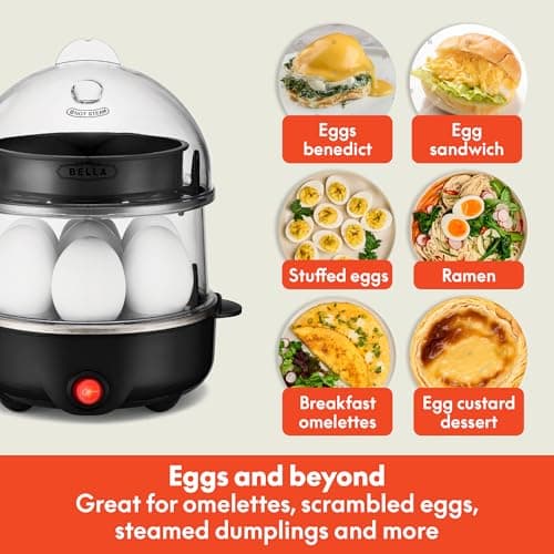 BELLA Double Tier Egg Cooker, Rapid Boiler & Poacher, Meal Prep Essential, Family Sized Meals: Make Up To 14 Large Boiled Eggs, Dishwasher Safe Parts, Poaching Tray Included, Black 5