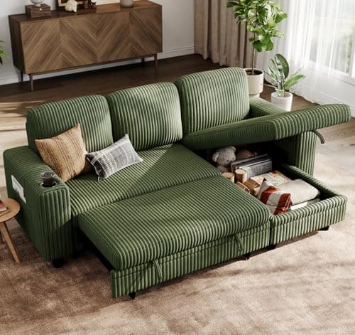 LINSY HOME Sectional Sleeper Sofa Pull Out Couches for Living Room (Green, Sleeper Sofa 1)