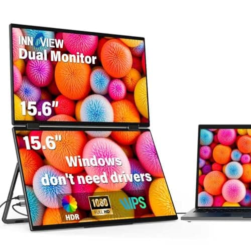 InnoView 15.6" Dual Portable Monitor | 1920x1080 Dual Stacked Foldable Monitor | 315° Screen Adjustment | USB-C/HDMI Dual Screen Monitor for Laptop, Mac, Windows