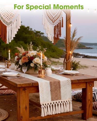 Pureegg Farmhouse Boho Table Runner - 60 Inches, Linen-Textured Woven Tassel Design for Dining Table Decor, Kitchen, Coffee Table & Living Room, 12 x 60 Inch, Brown 8