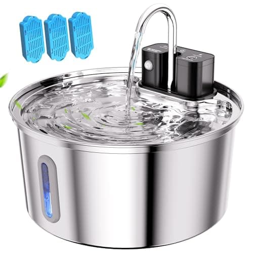 Wireless Cat Water Fountain - 108oz/3.2L Automatic Cat Water Fountain Cordless, Stainless Steel Battery Operated Pet Fountain Rechargeable Water Dispenser for Cats, Dogs, Multiple Pets