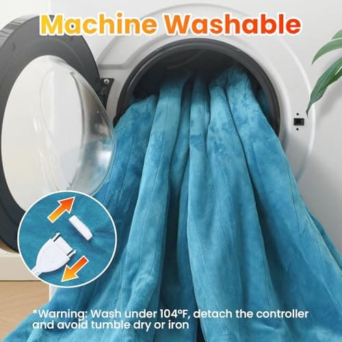 WOOMER Electric Heated Blanket King Size, Soft Flannel Fast Heating Blanket, Teal Color, 90"x 100", 10 Heating Levels & 0.5-12H Auto Off, Over-Heat Protection 6