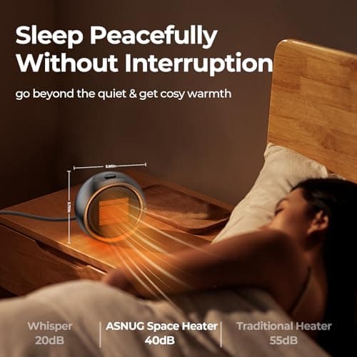 ASNUG Space Heater, Portable Electric 500W PTC Ceramic Heaters for Indoor Use, Efficient Fast Heating, Tip-Over & Overheat Protection, Quiet Small Mini Desk Heater for Bathroom Home Office Bedroom 7