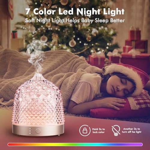 200ml Glass Reservoir Essential Oil Diffuser with Glass Dome Ultrasonic Aromatherapy Diffuser with Four Timer Colorful Light Auto-Off for Home Office Bedroom 5