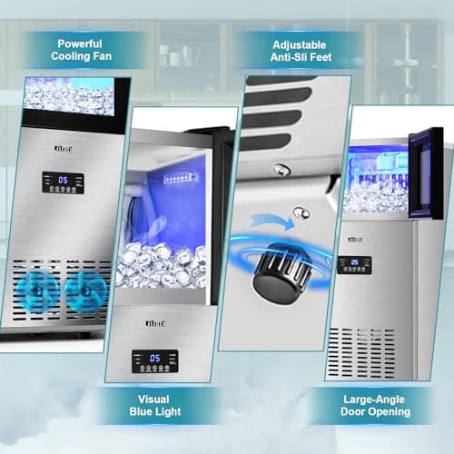 Upgraded Commercial Ice Maker Machine 130LBS/24H with 35LBS Storage Bin,15Inch Wide Ready in 11-20 Mins Under Counter/Freestanding Stainless Steel Gravity Drainage Large Ice Machine 5