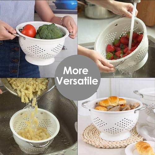 Rorence Powder Coated Steel Colanders: 1.5 Quart 3 Quart & 5 Quart Set of 3 - White 7
