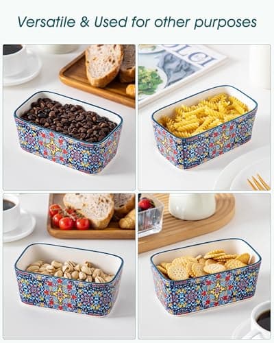 vancasso SIMI Butter Dish with Lid, 6.5" Large Butter Dish for Countertop, Bohemian Ceramic Butter Keeper Container with Knife and Bamboo Lid, Butter Holder for Counter, Twilight Bloom 7