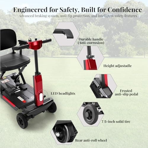 MobiCyc 15 Miles Range 4 Wheel Mobility Scooter for Seniors & Adults, 46 lbs Ultra Lightweight Airline-Approved Folding Electric Mobility Scooter w/Lithium Battery, All-Terrain, Basket, Compact 8