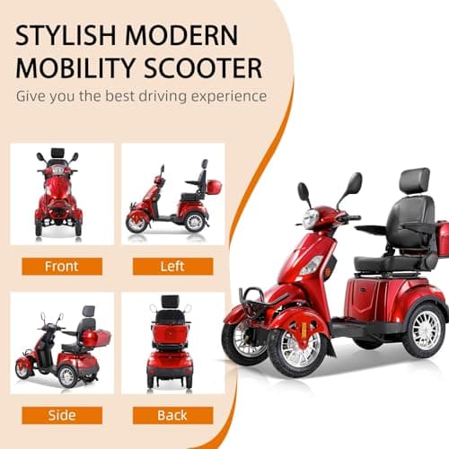 Mobility Scooters for Seniors & Adults 500lbs Capacity - 800W All Terrain Electric Powered Mobility Cart - Heavy Duty Mobility Scooter for Elderly w/Charger Remote Keys (Red) 8