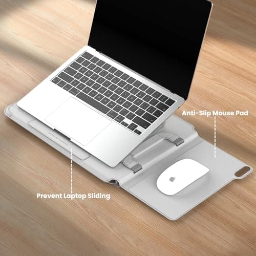 Nillkin Upgraded 15-16 Inch Laptop Sleeve Case for MacBook/Dell/HP/Lenovo/Asus, Unique Slim Travel Computer Bag with Adjustable Stand & Mouse Pad, Magnetic Handle, PU Leather, Gray 5