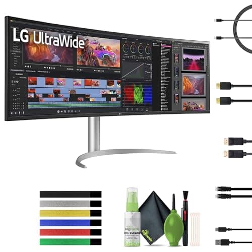 LG 49WQ95C-W UltraWide 49 Inch Curved Gaming Monitor 32:9 Dual QHD 5120 x 1440p 144hz Nano IPS, Compatible AMD FreeSync Pro & NVIDIA G-Sync, Built-in USB-C, HDMI 2.1, Displayport & Speakers- Bundle