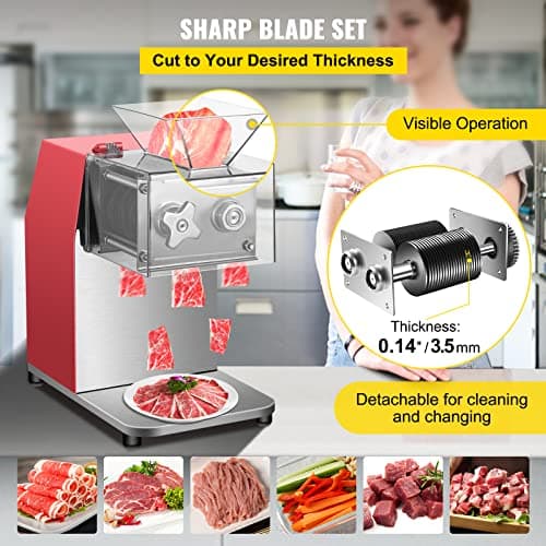 VEVOR Commercial Meat Cutting Machine, 551 Lbs/H 850W Meat Shredding Machine, 3.5mm Blade Electric Meat Cutter, Stainless Steel Restaurant Food Cutter, for Kitchen Supermarket Lamb Beef Chicken, Red 5