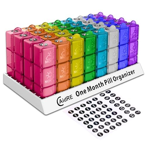 CAidRE Monthly Pill Organizer 31 Day 3 Times a Day – One Month Pill Box for Medications, Fish Oil, Vitamins & Supplements – 30 Day Daily Pill Case Organizer