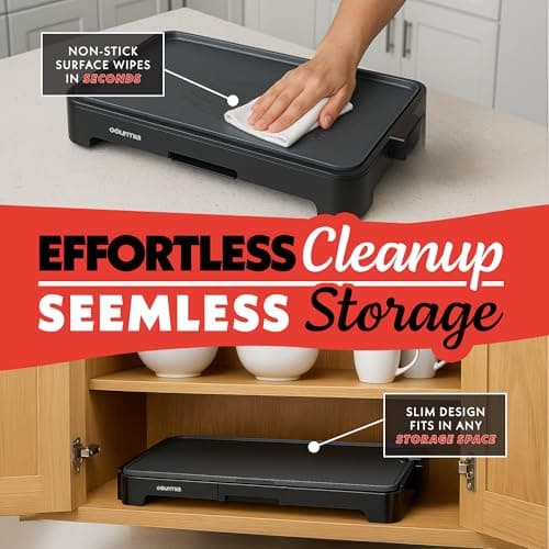 Gourmia 22 Inch XL Electric Griddle Pan - Nonstick Extra Large Flat Top Ceramic Surface, Countertop Cooker, Adjustable 200°F–400°F, Pull-Out Drip Tray, Compact Handle-Free Design 5