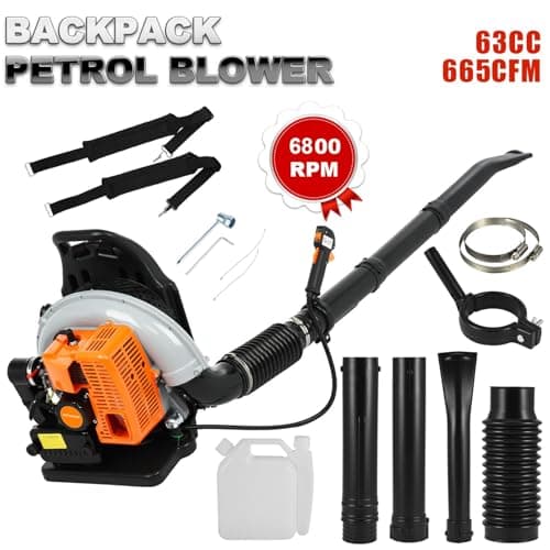 63CC 3HP 2 Stroke Backpack Gas Powered Leaf Blower, Grass Lawn Blower Air Cooling Gasoline Backpack Grass Blower with Air-Cooled, Snow Blower for Outdoor - 665CFM 5
