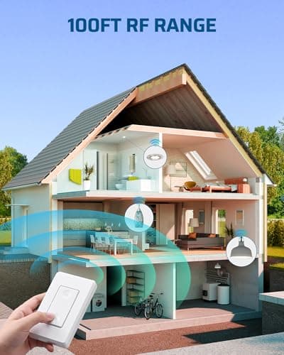 DEWENWILS Wireless Remote Light Switch, Expandable Wireless Wall Switch Kit, No Wiring, No WiFi, 100 Ft RF Range, Programmable, Remote Control Light Fixture for Lamps, Ceiling Lights, Fans 5