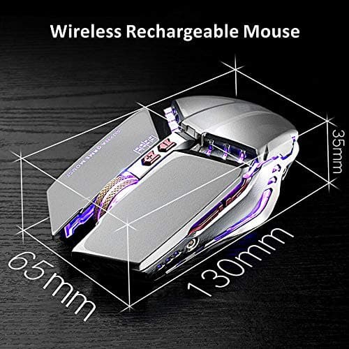 TENMOS T12 Wireless Gaming Mouse Rechargeable, 2.4G Silent Optical Wireless Computer Mice with Changeable LED Light for Laptop PC, 7 Buttons, 3 Adjustable DPI (Silver) 7