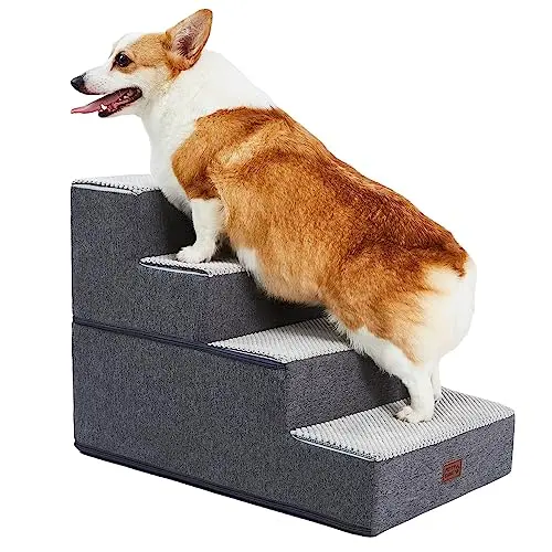 Pettycare Dog Stairs for Small Dogs - Foam Pet Steps for High Beds and Couch, Non-Slip Folding Steps Portable Pet Stairs, 4 Step, Grey