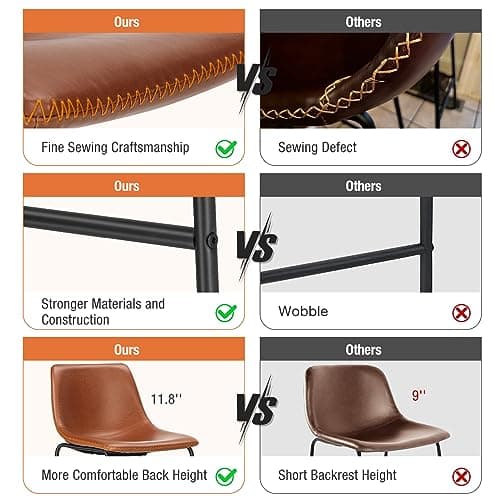 Sweetcrispy Counter Height Bar Stools Set of 4, Modern Counter Stool Faux Leather Barstools with Back, 26 inch Seat Height Island Stools Countertop Comfortable Brown Bar Chairs with Metal Legs 7