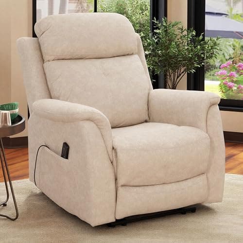 VUOVUS Massage Recliner Chair for Elderly, Padded Fabric Manual Recliner with 8 Vibration Nodes, Soft Overstuffed Single Sofa Chair for Bedroom and Living Room, Support up to 350 lbs (Cream) 8