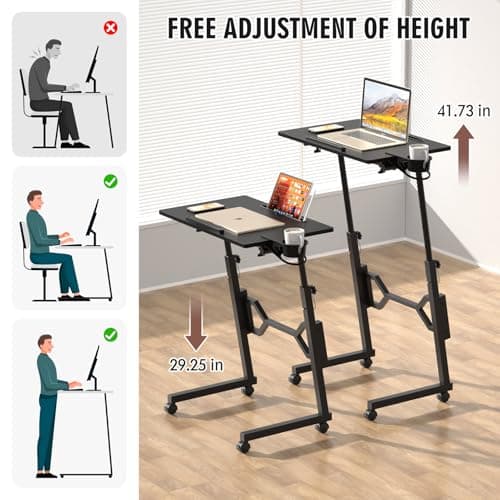 Enayplon Small Standing Desk with Wheels, Portable Treadmill Desk, Rolling Desk Adjustable Height for Laptop, Mobile Standing Table for Walking Pad, Bedside Table 5
