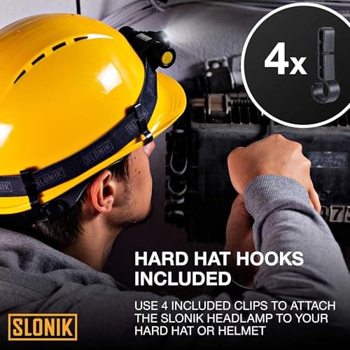 SLONIK Headlamp Rechargeable - 1000 Lumen LED USB Rechargeable Headlight - IPX4 Waterproof Head Lamp with Bright 60 ft Flashlight Beam - Hiking & Outdoor Camping Gear, Black - LED Headlamp 5