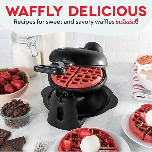 Dash Flip Belgian Waffle Maker - 6.5" Nonstick Surface - Rotating Belgian Waffle Maker with Quick Heat-Up System for Easy Breakfasts - Supports Multi-Use - Black 5