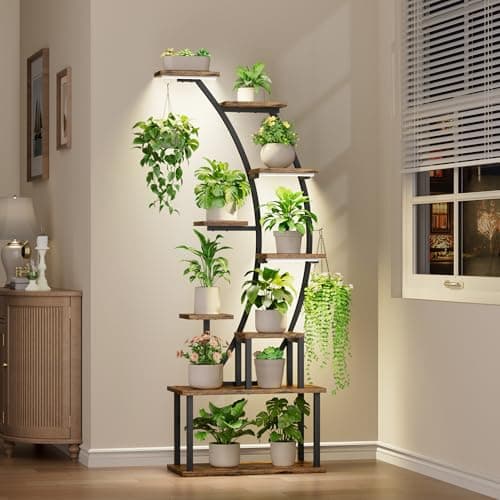 BACEKOLL Plant Stand Indoor with Grow Lights, 63" Tall Indoor Plant Shelf, 9 Tiered Corner Plant Holder, Large Flower Display Shelf for Living Room, Bedroom, Office, Home Decor