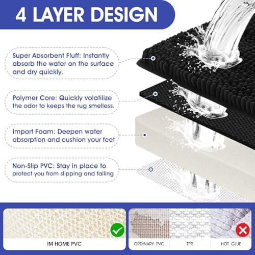 ACCUMTEK Striped Black Bathroom Rug Set 3 Pieces Ultra Soft, Non Slip Chenille Toilet Mat, Absorbent Plush Shaggy Bath Mats for Bathroom, Bedroom, Kitchen 5