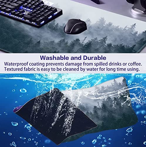 Large Extended Gaming Mouse Pad with Stitched Edges, Non-Slip Waterproof Rubber Base Mouse Pad for Office, Computer, Keyboard, Laptop and Home Desk Pad 35.4 x 15.7 x 0.12 Inch (Grey Forest) 7