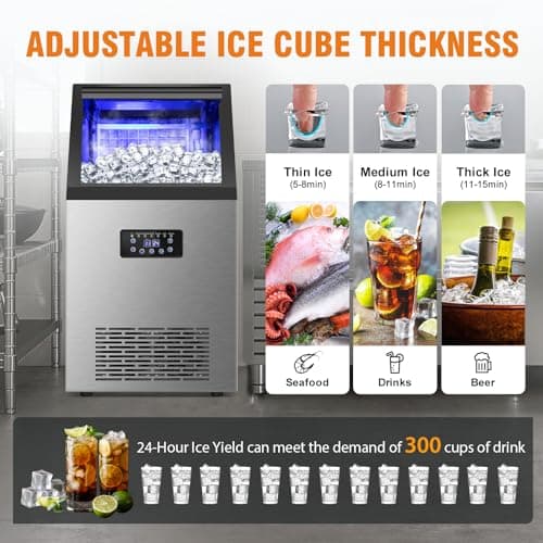RAPSUAR Commercial Ice Maker Machine, 120Lbs/24H with 30Lbs Storage Bin, 40Pcs Ice Cubes 6Mins, 2-Way Add Water Under Counter Freestanding Ice Maker Commercial for Home Bar Office 5