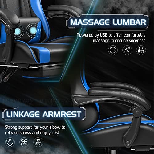 Homall Gaming Chair, Video Game Chair with Footrest and Massage Lumbar Support, Ergonomic Computer Chair Height Adjustable with Swivel Seat and Headrest (Blue) 5