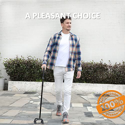 Rehand Quad Cane, Walking Cane with Ergonomic Handle Ever and Graceful 4-Pronged Base for Extra Stability, Adjustable Walking Sticks for Right or Left Handed Men & Women and Seniors 6