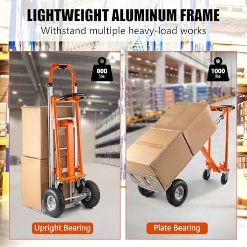 Hitgrand 3in1 Convertible Hand Truck, Aluminum Hand Trucks 880 lb Capacity, Utility Dolly Cart Converts from Hand Truck Dolly to Platform Cart 3 Positions for Transport & Moving with 10" Rubber Wheels 4
