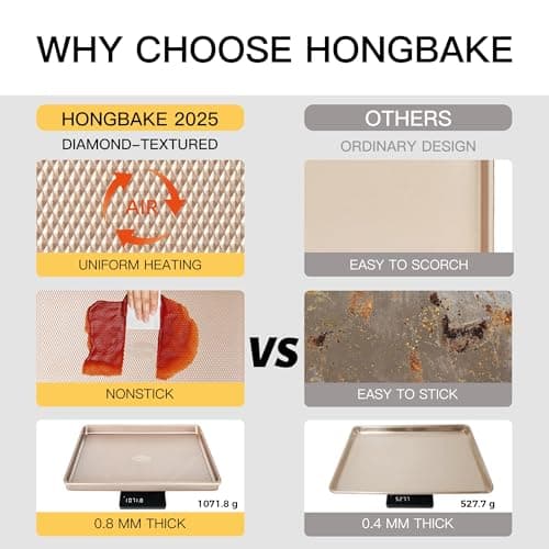 HONGBAKE Baking Sheet Pan Set of 3, Cookie Sheets for Oven, Nonstick Half/Quarter/Jelly Roll Pans with Diamond Texture Pattern, 0.8mm Thick Heavy Duty Cookie Tray, Champagne Gold 5