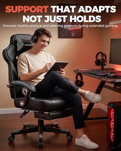 GTPLAYER Gaming Chair with Footrest, Big and Tall Game Chair 350lb Racing Style Computer Chair, Ergonomic Executive Office Chair High Back with Lumbar Support and Recliner, Light Gray 6