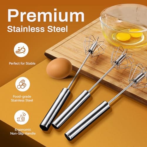 Stainless Steel Semi-Automatic Whisk, 2026 New Stainless Steel Egg Whisk Hand Push Rotary Whisk Blender, Hand Push Mixer Stirrer Tool for Cooking Kitchen Home Egg Milk (10in) 5
