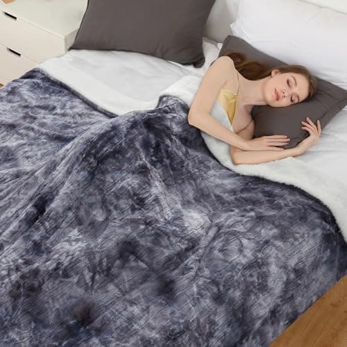 CAROMIO Heated Blanket Queen Size with Dual Control, Fast Heating Blankets with 5 Heat Levels & 10 Hours Auto Off, ETL Certified Soft Thicken PV Plush Electric Throw Blanket, Grey Tie-Dye, 84" x 90"