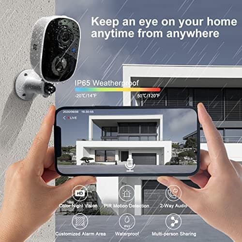 DCT Security Cameras Wireless Outdoor: WiFi Battery Cameras for Home Outside 2K Color Night Vision Motion Detection Surveillance Cameras Two-Way Audio Siren Alarm Spotlight(White) 7