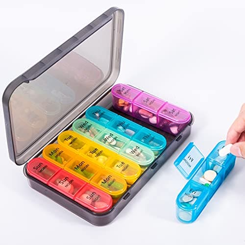 Daviky Pill Organizer 3 Times a Day, Daily Pill Box 7 Day, Weekly Cases Medicine Organizers to Hold Vitamins and Medication 7