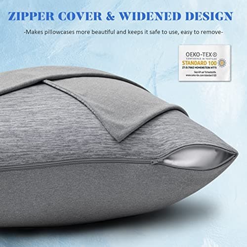 CHOSHOME Cooling Pillow Cases Zipper Pillow Covers Q-Max > 0.45 Zippered Pillowcases for Hot Sleepers, Soft, Breathable, Skin-Friendly, 2 Pack (Standard, 20" x 26", Grey) 6