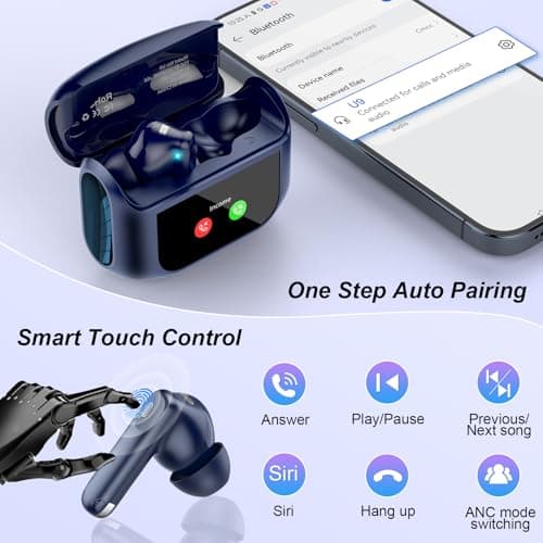 QXUFV Wireless Earbuds, Bluetooth 5.4 Headphones Multi-Function Touch Screen with 5 EQ Modes, 48H Ear Buds Bass Stereo with ANC Noise Cancelling/Transparency Mode, IPX7 Bluetooth Earbuds, Dark Blue 7