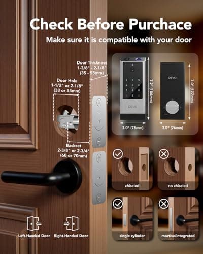 Devo G1 Video Smart Lock with Camera&Doorbell,6-in-1 Keyless Entry Door Lock with App Remote,Fingerprint ID,Auto Locks,Built-in Wi-Fi Smart Deadbolt for Front Door,Easy Install,Waterproof,BHMA Grade 3 7