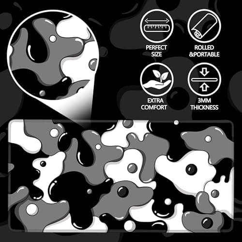 MEWOOCUE® Gaming Mouse Pad for Desk,Large Cute Black White Mousepad Laptop,Japanese Grey Anime Mouse Mat,Long XXL Waterproof Keyboard Pads,Big Non-Slip Mouse Pads for Game Office Home（31.5 x 15.7 in） 7
