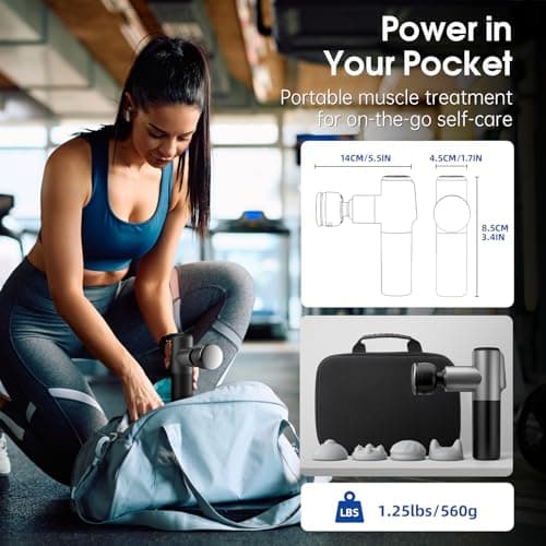 AERLANG Massage Gun Deep Tissue Massager with Heat and Cold Percussion Massage Gun Electric Mini Hand held Massager 5 Speed & 5 Massage Heads Messager Gun 6