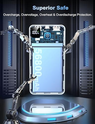 Moihosso 56800mAh High-Capacity Portable Charger, 22.5W USB-C Fast Charging Power Bank with LED Display, Triple Output External Battery Pack for iPhone 16/15/14/13, Samsung, iPad & More 5