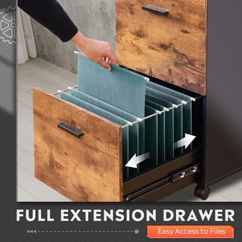 DEVAISE 2 Drawer File Cabinet, Mobile Filing Cabinet fits A4/Letter Size for Home Office, Wood Printer Stand, Rustic Brown 5