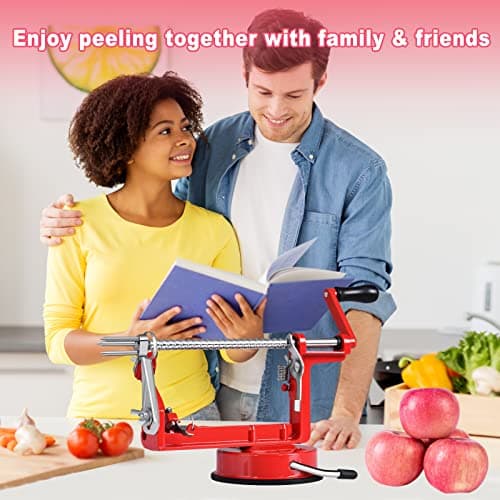 Apple Peeler, Slicer Corer Potato Peelers 3 In 1, Stainless Steel Heavy Duty with Suction Cup Base And 3 Extra Blades (Red) 7