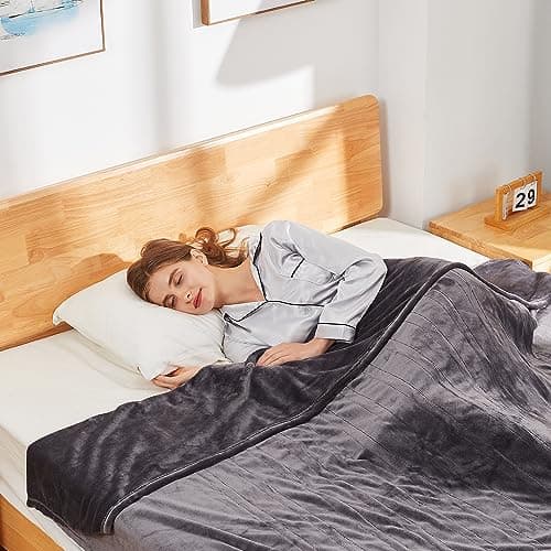 Electric Throw Heated Blanket, Super Silky Soft Cozy Flannel 50" x 60" Electric Blanket with 5 Fast Heating Levels & 4 Hours Auto Off, Heating Throw Blanket with ETL & FCC Certification, Dark Gray 6
