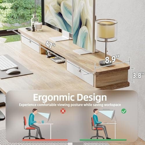 TIQLAB Standing Desk with Two Drawers, Stand Up Standing Desk Adjustable Height, Electric Sit Stand Table with Storage Shelf and Splice Board, 48 * 24 inch, Maple 6